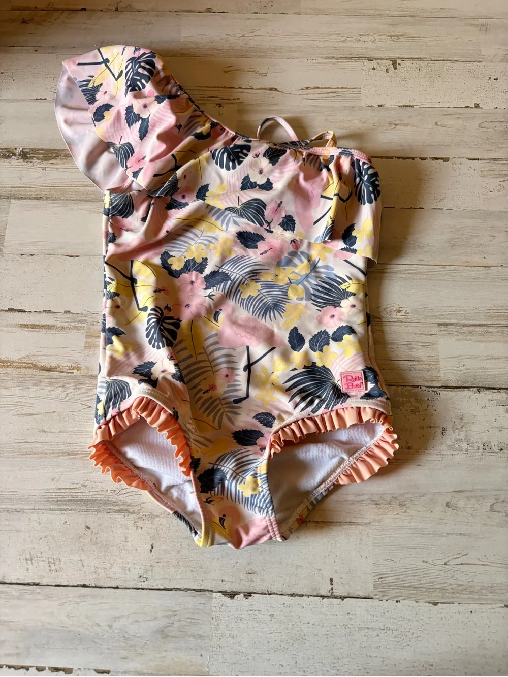 Girls One-Shoulder Floral Ruffle Butts swimsuit size 5-6